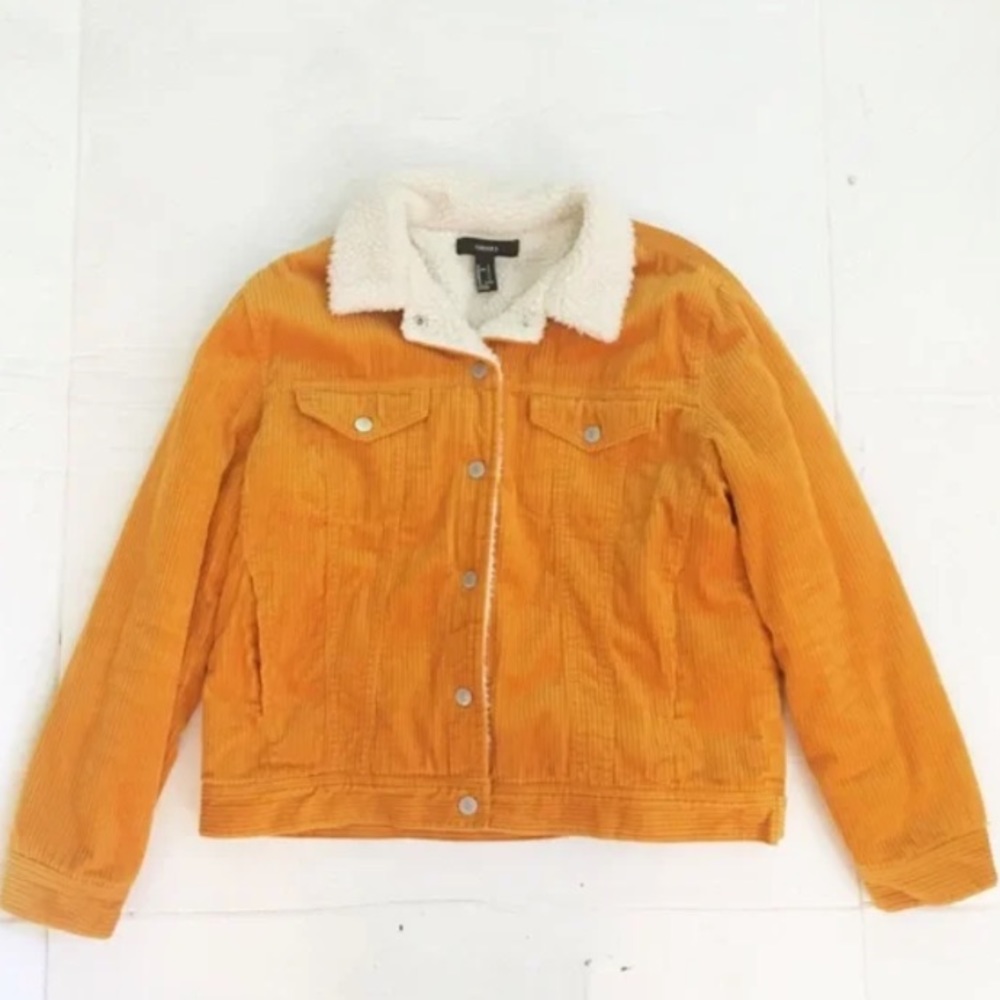 Forever 21 Burnt Orange Corduroy Sherpa Lined Jacket